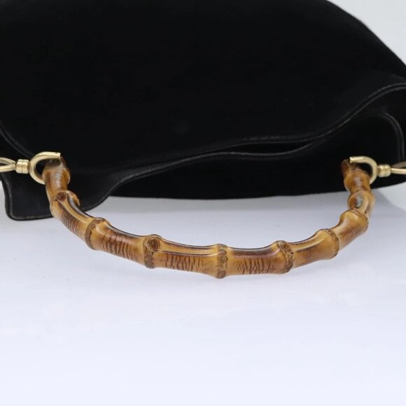 GUCCI Bamboo Hand Bag Suede 2way Black Gold 001 123 1577 Auth 93210 - Picture 8 of 14